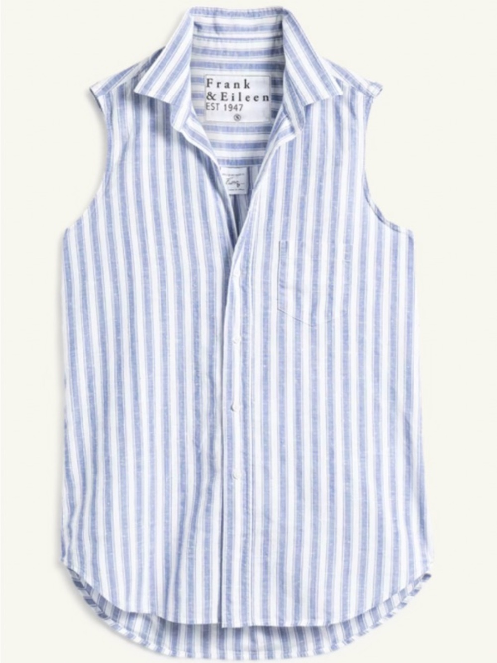 FRANK & EILEEN • Fiona casual cotton button up tank top white blue stripe Small